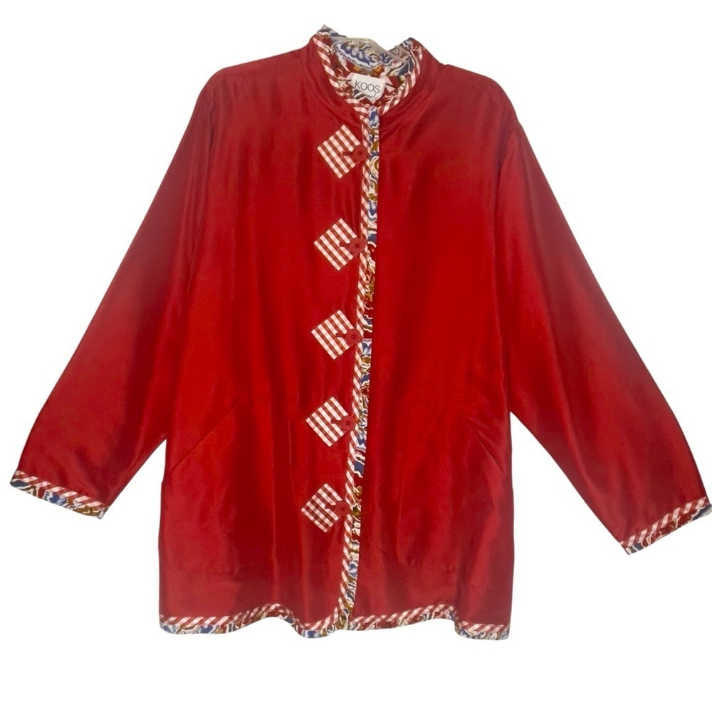 KOOS of Course! Reversible Silk Red Gingham & Bold Print Jacket Blazer 1X